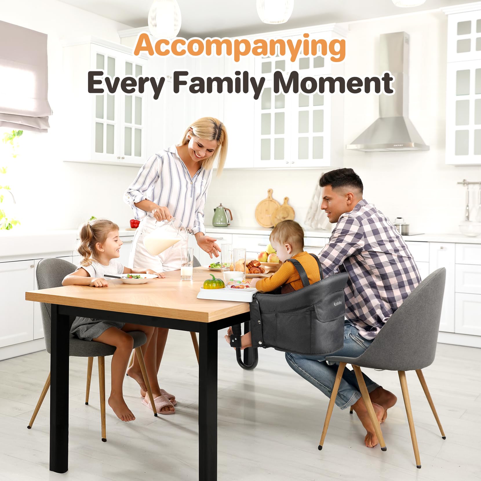 Ezebaby adjustable 5-point harness ensures secure seating during meals.