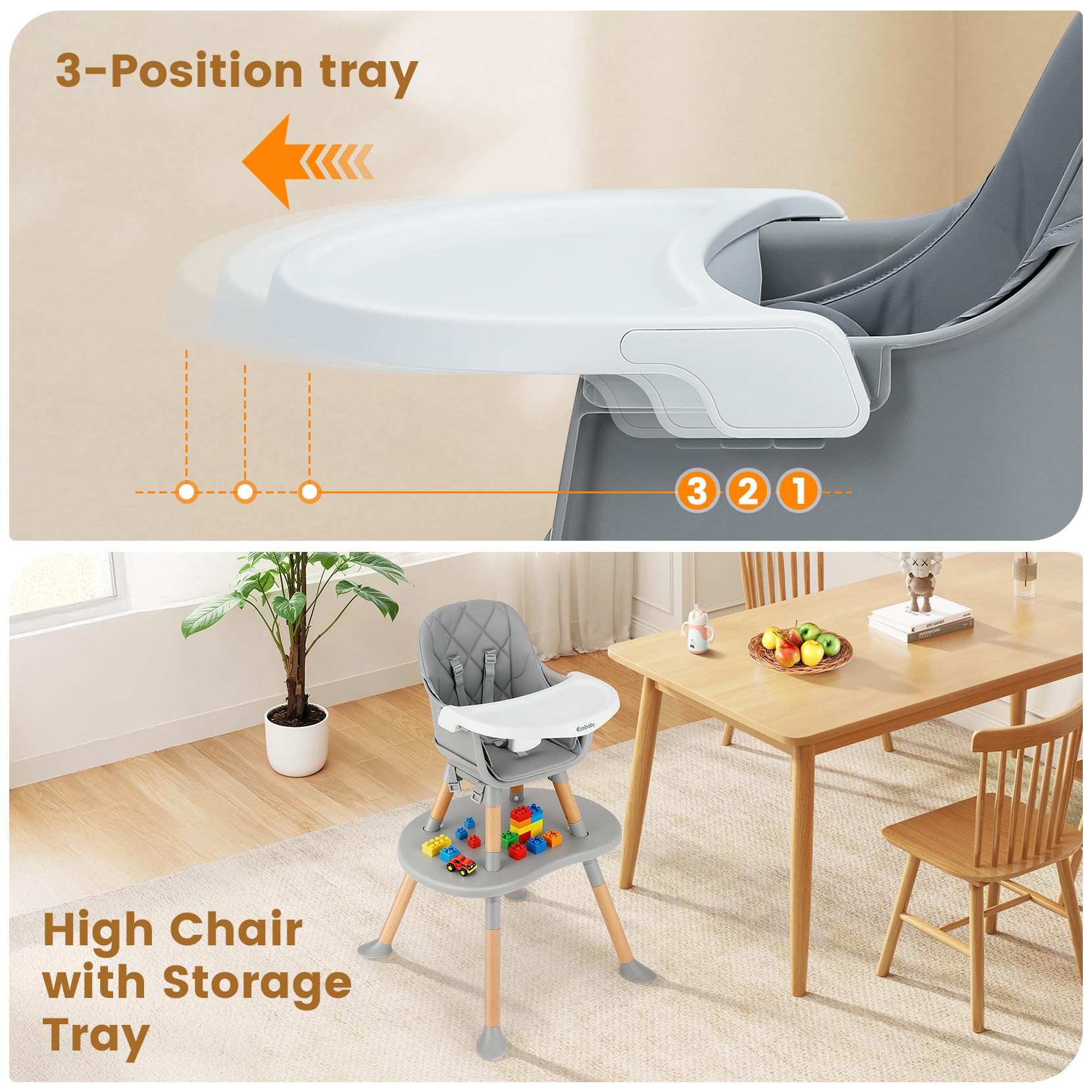 Dishwasher-safe tray with removable PU cushion for easy cleaning