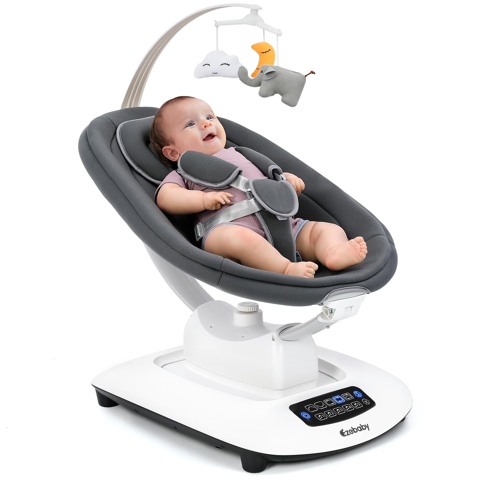 Ezebaby electric baby swing motions showing soothing options for comfort
