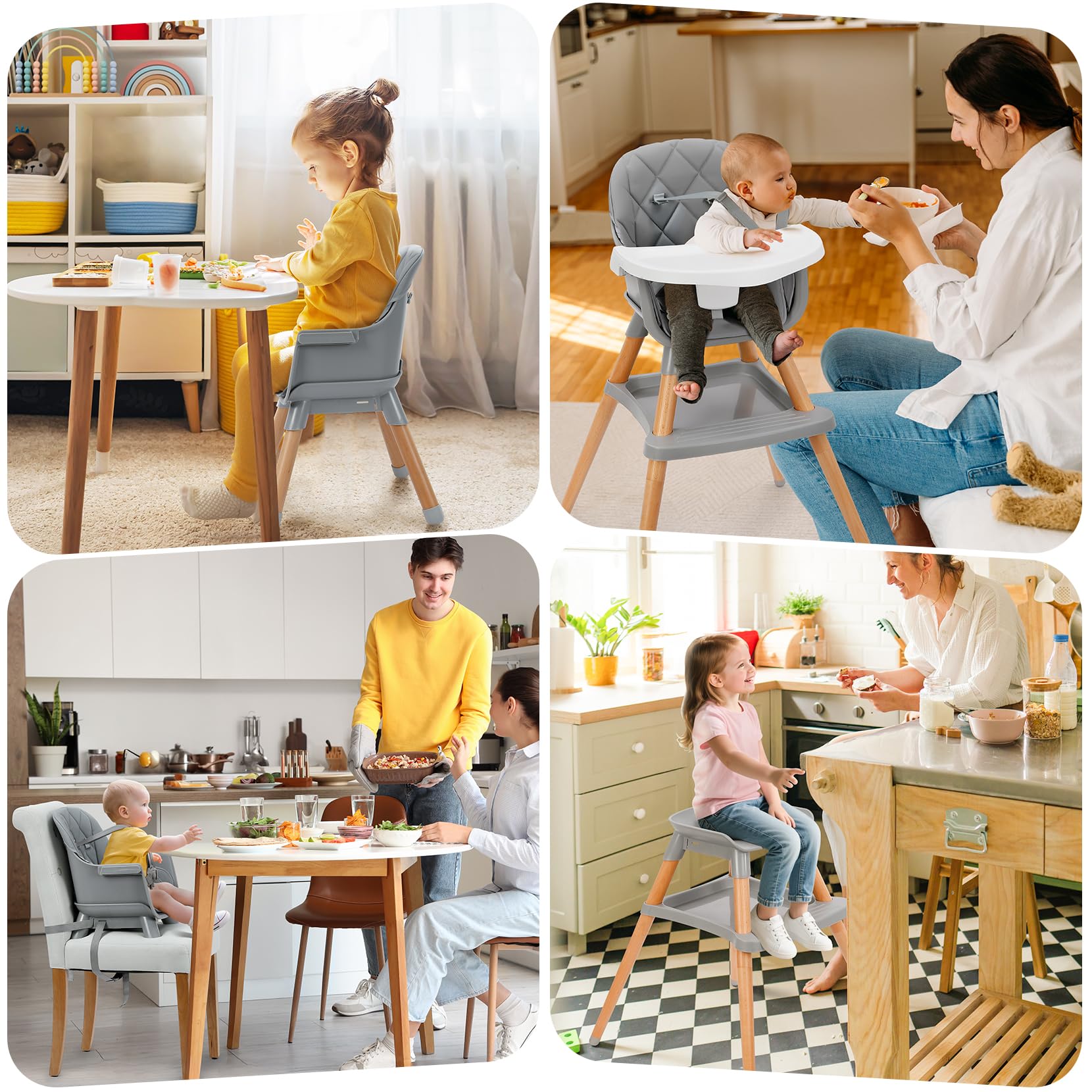 Ezebaby high chair with beechwood legs for sturdy support.