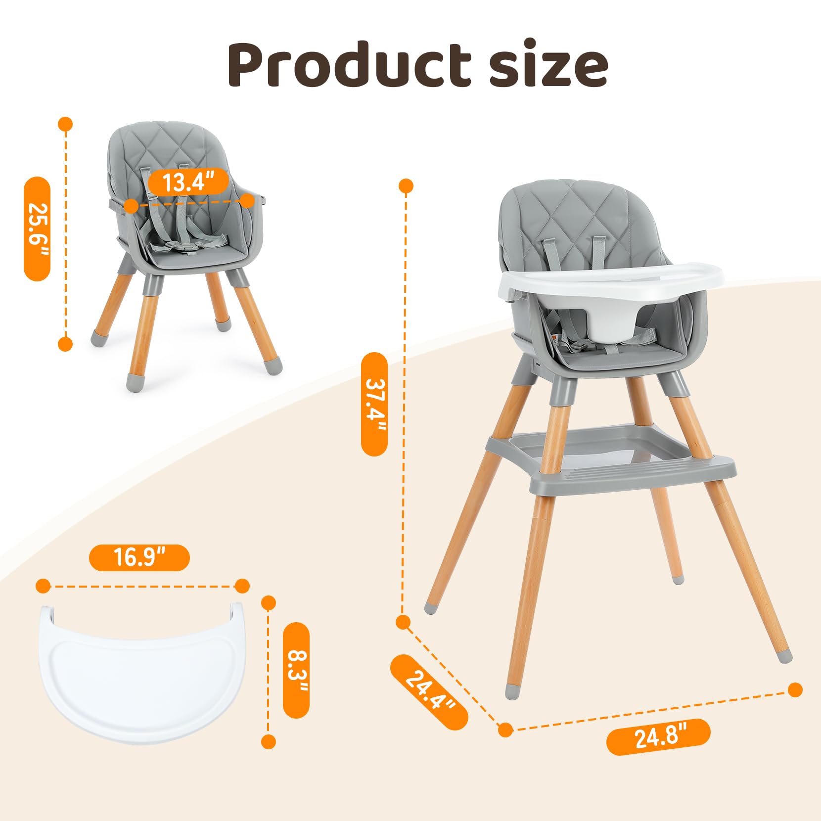Ezebaby high chair PU cushion offers soft back support during meals.