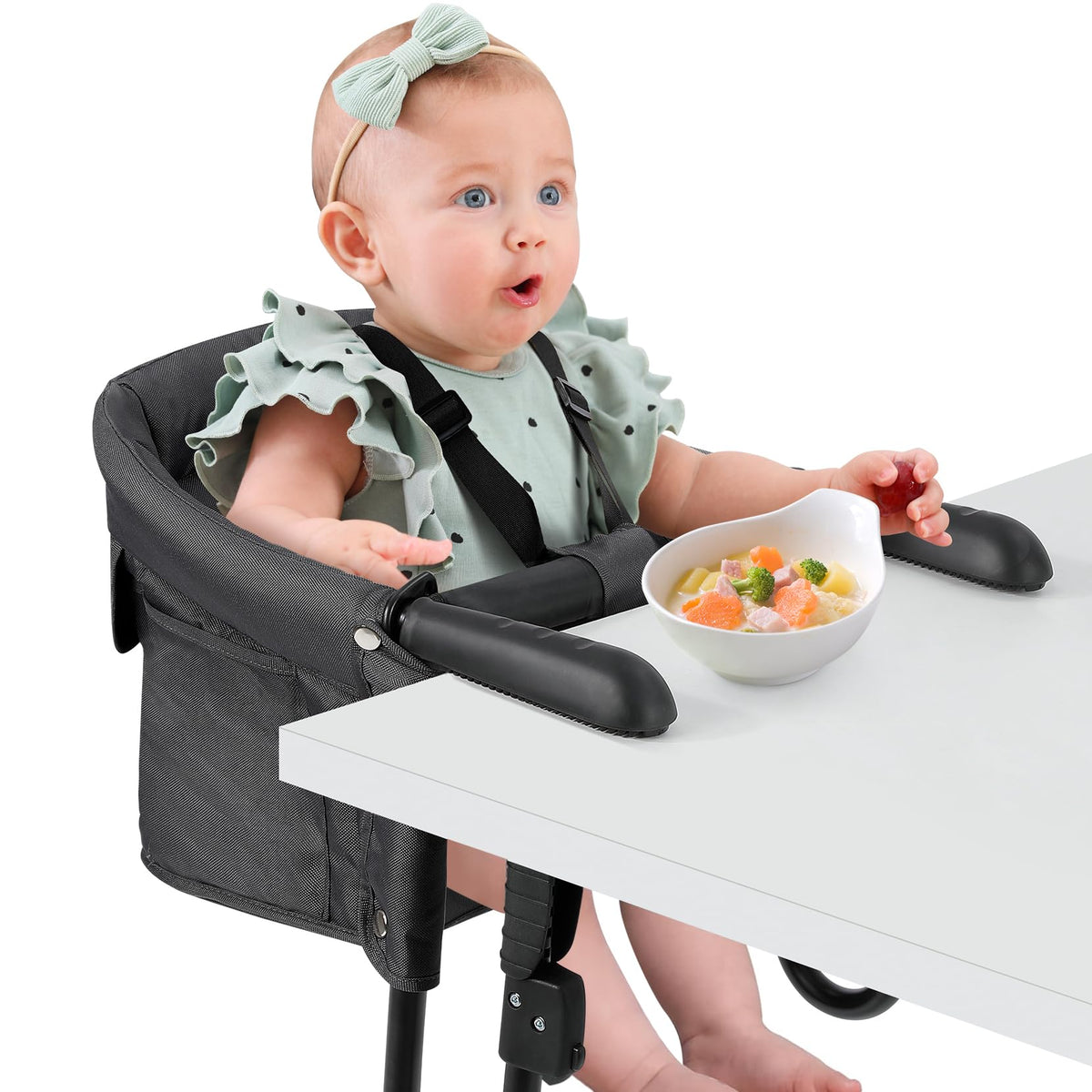 Ezebaby hook-on high chair clip attaches securely to tables for stable meals.