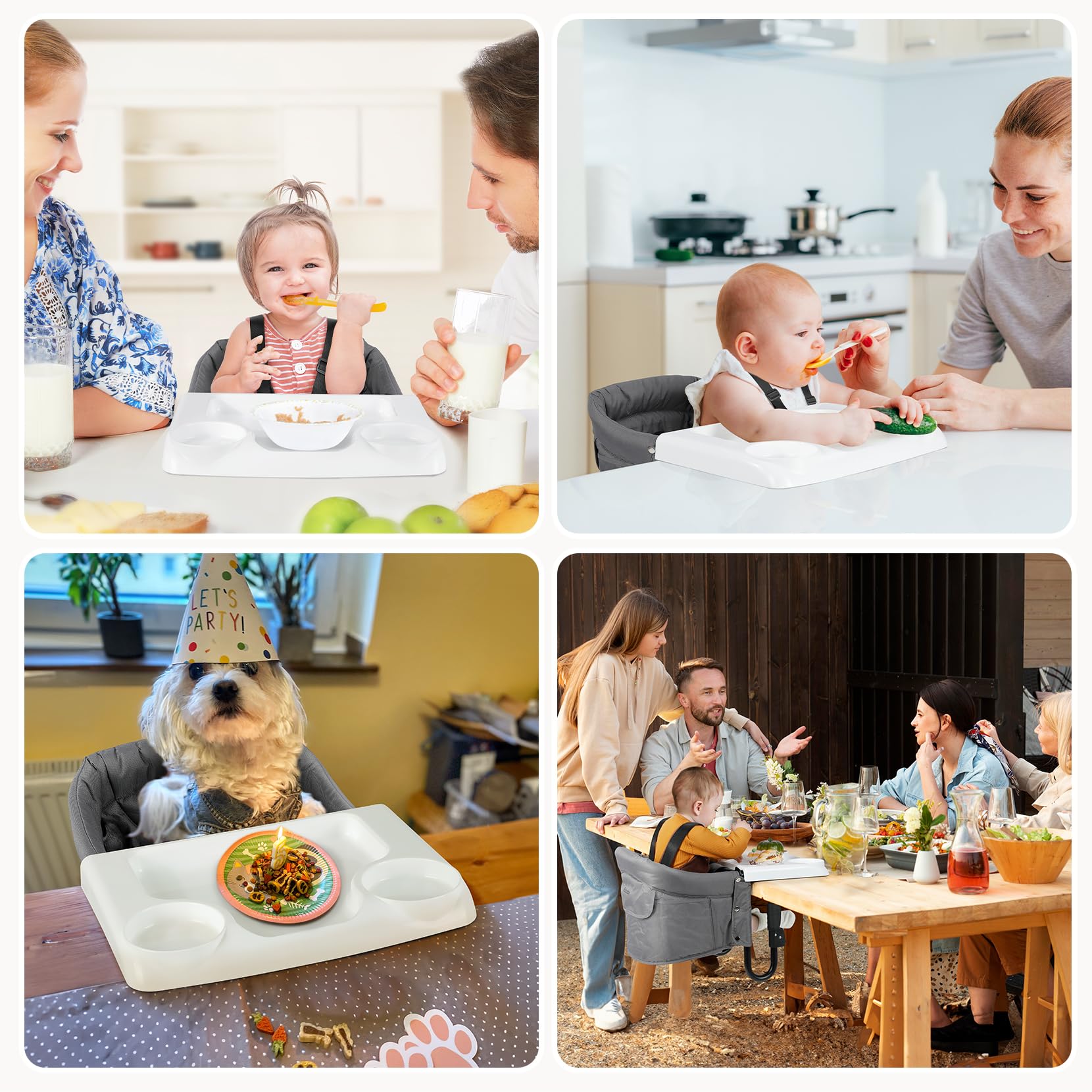 Ezebaby machine-washable seat cushion simplifies cleanup after meals.