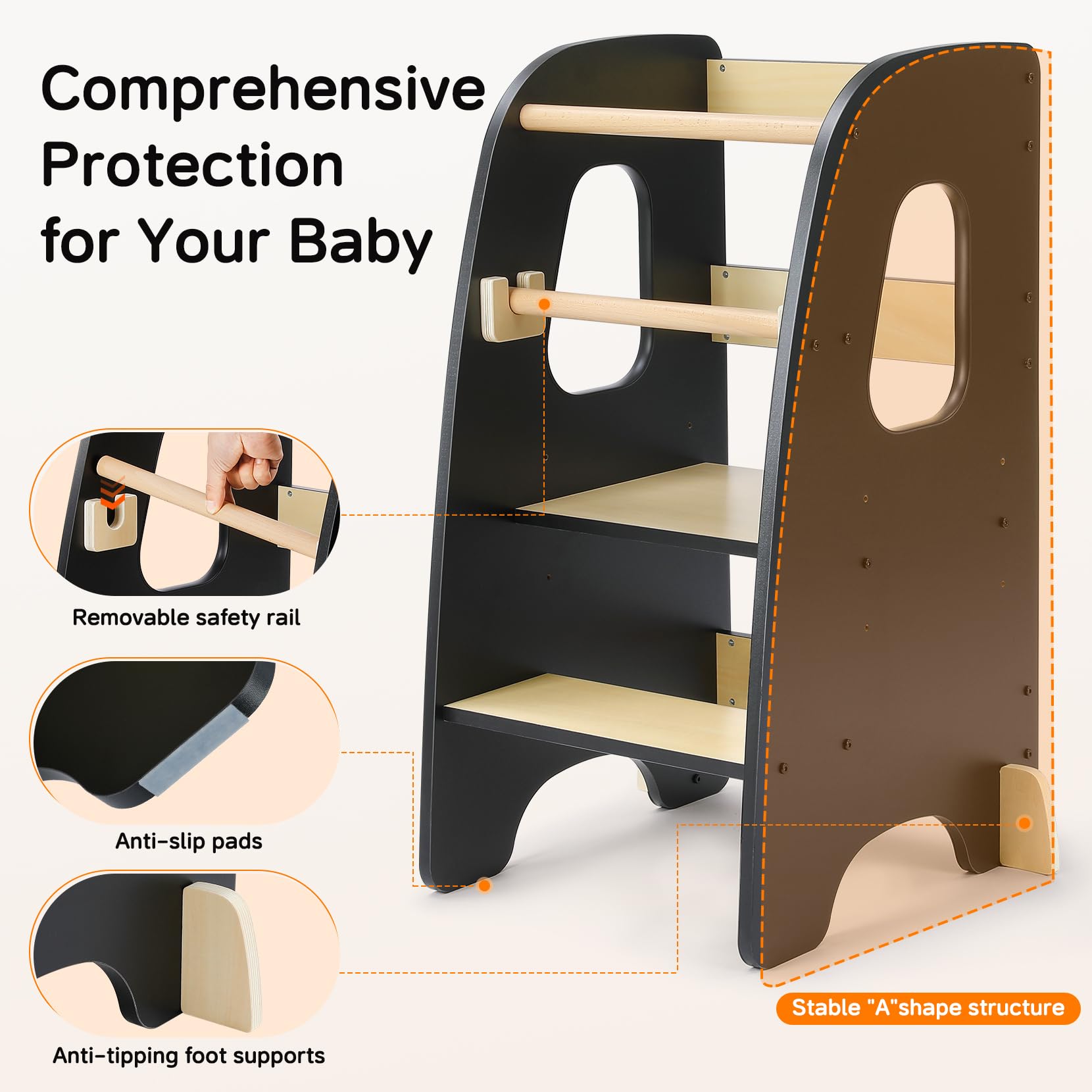 Ezebaby Standing Tower with Rounded Edges provides a gentle, secure learning posture.