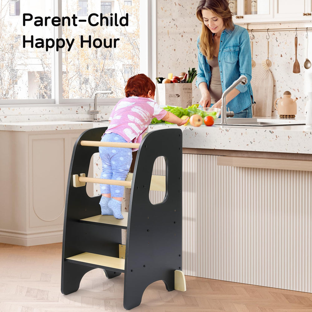 Ezebaby Toddler Kitchen Stool Removable Rail adds extra protection or converts to a standard stool.