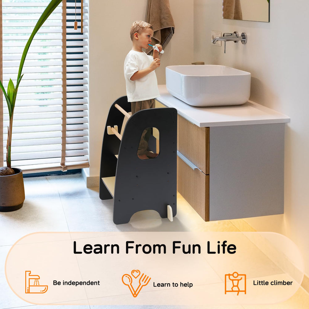 Ezebaby Toddler Stool 3 Height Adjustments grows with your child for safe countertop access.