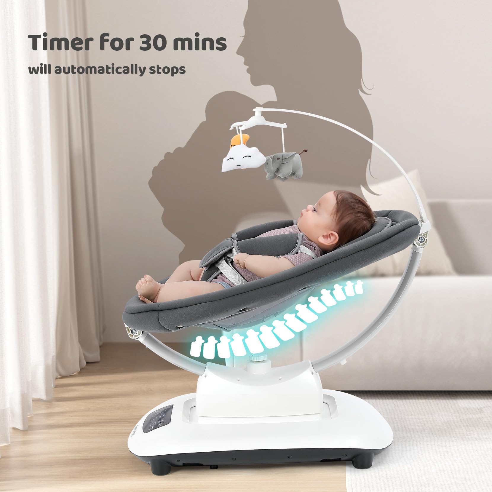 Ezebaby touch panel and remote for easy adjustments without waking baby
