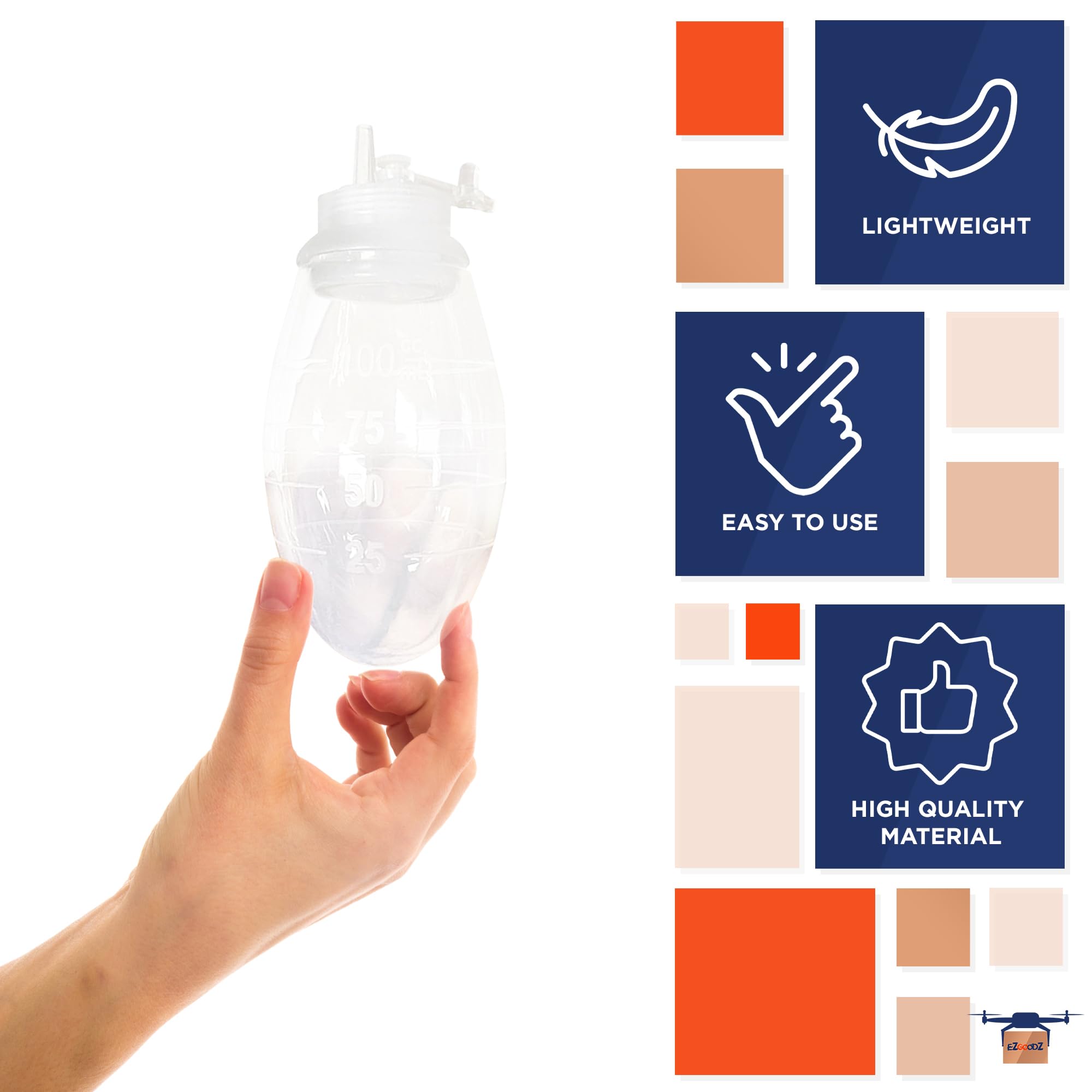 EZGOODZ valve and measurement scale aid precise monitoring during use.