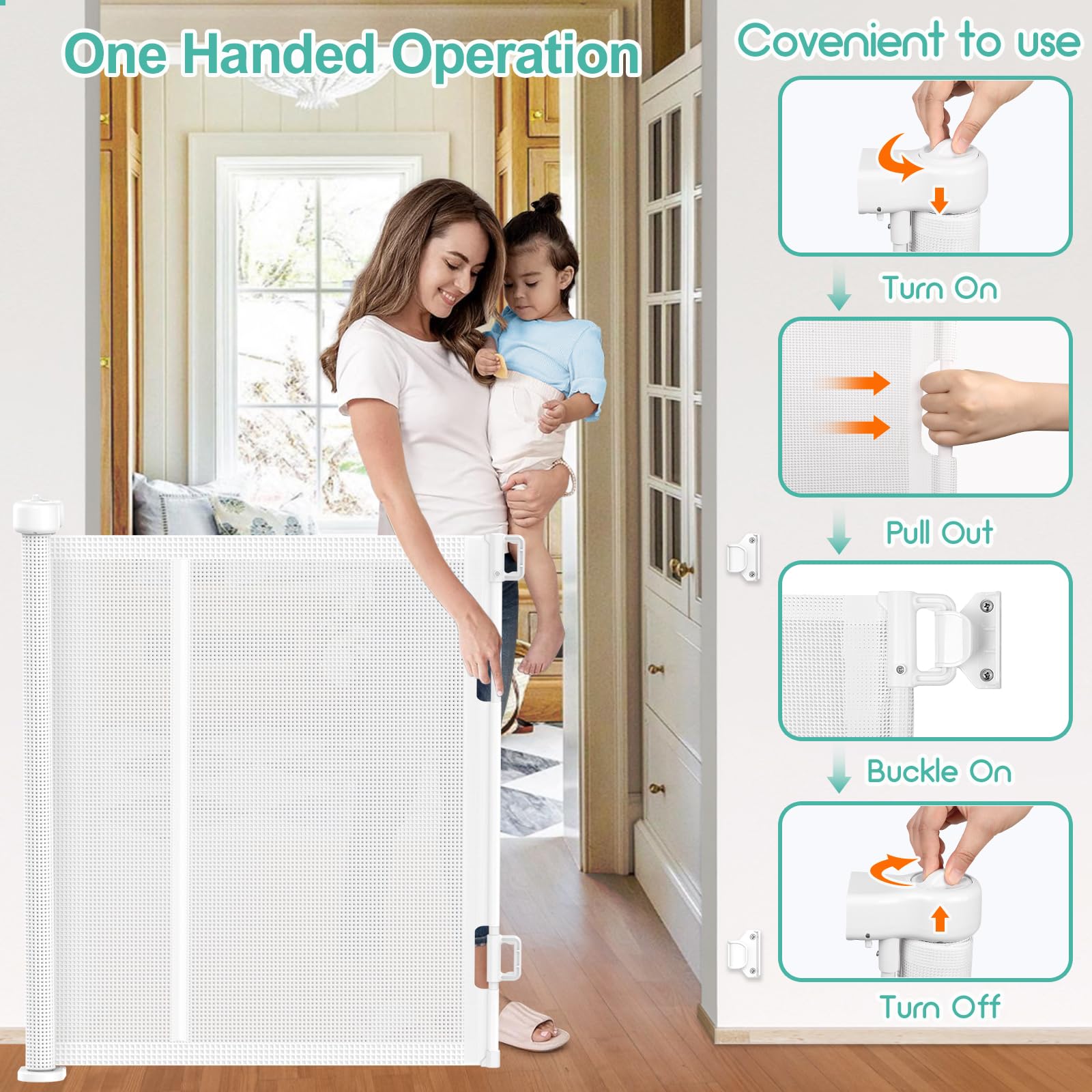 EZIGO durable mesh gate, easy to wipe clean after playtime.