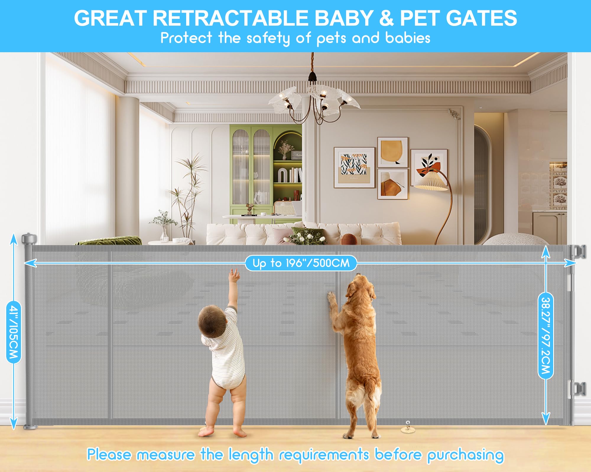 EZIGO 41-inch tall gate, side view, protects kids and pets at doorways.