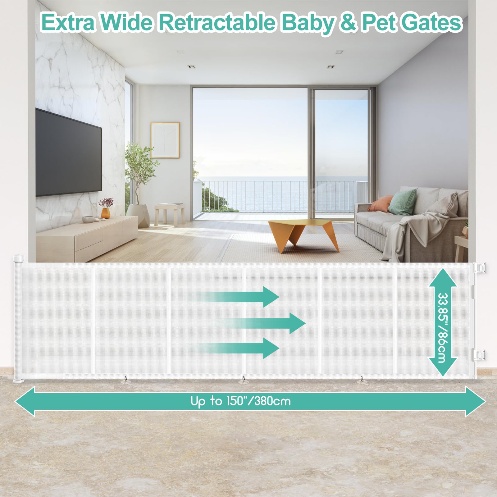 EZIGO extra wide mesh gate in doorway allows easy access while containing pets
