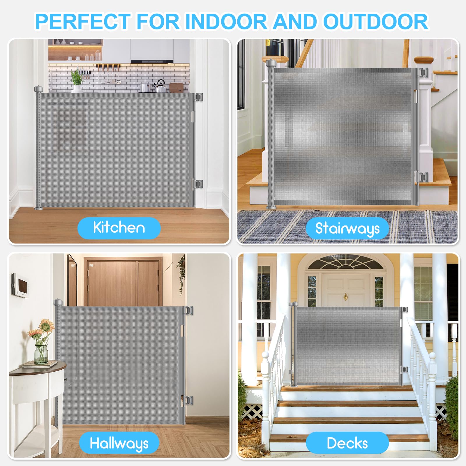 EZIGO gray retractable gate design blends with home decor