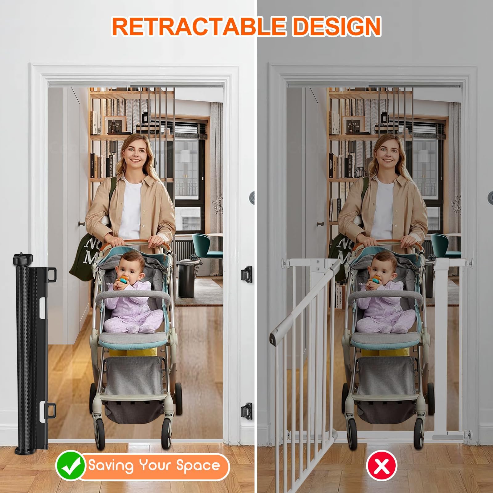 EZIGO gate installed indoors and outdoors, retractable design