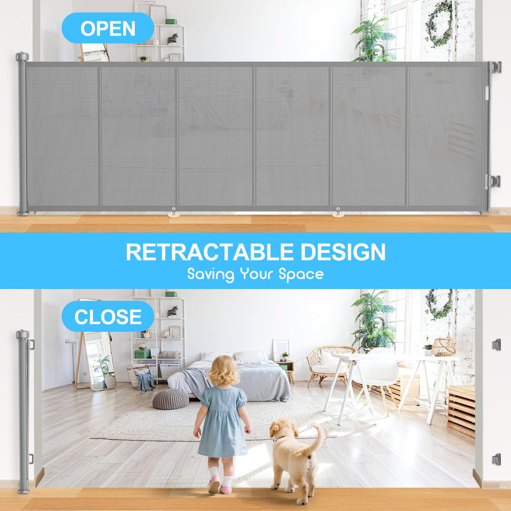 EZIGO retractable gate rolled up neatly, saving space when not in use.
