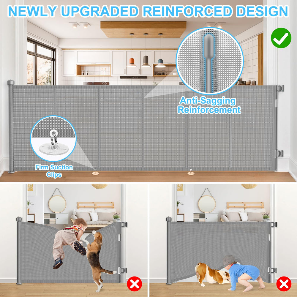 EZIGO retractable gate with safety locking mechanism, one-handed operation for parents.