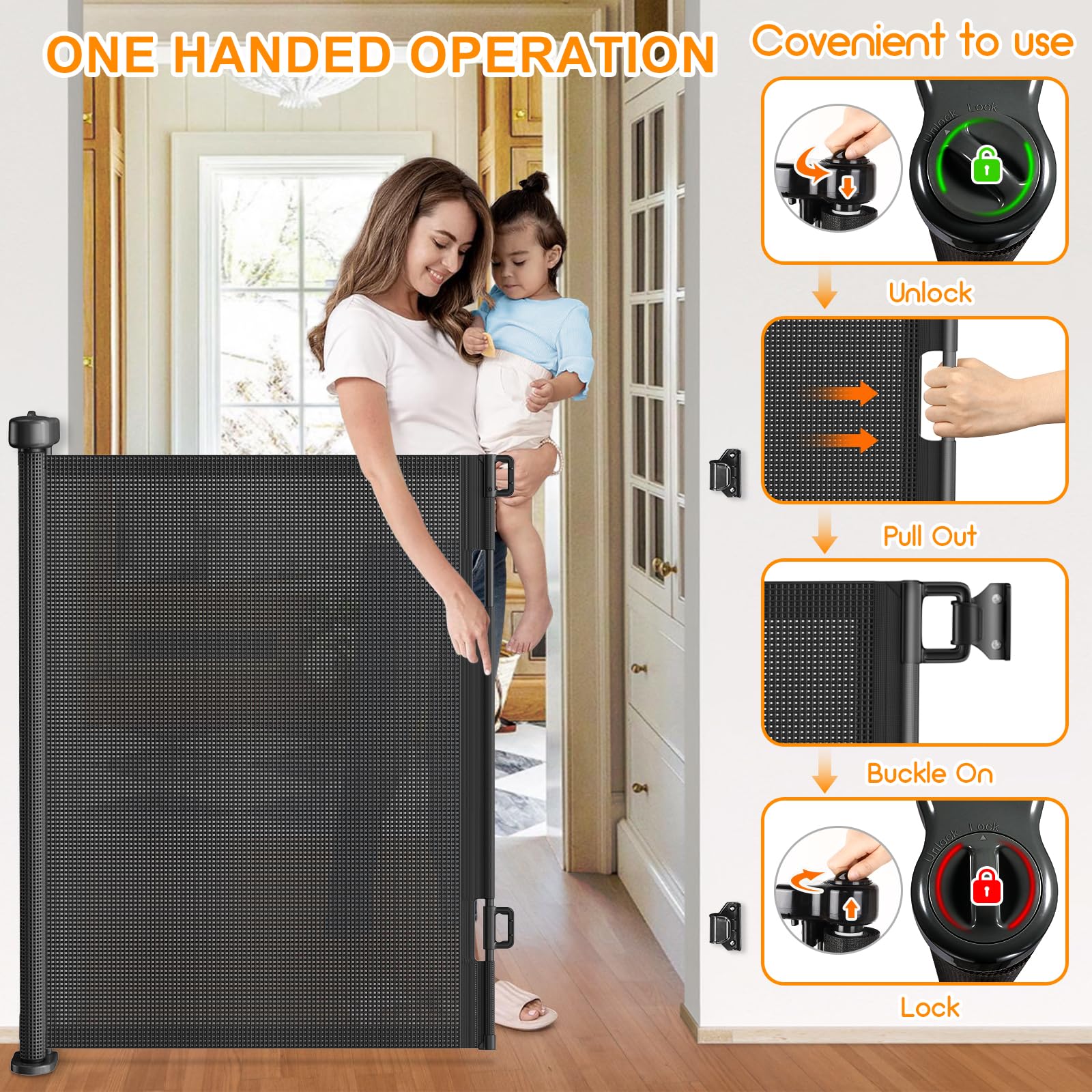 EZIGO waterproof, easy-clean mesh keeps gate fresh in busy homes.