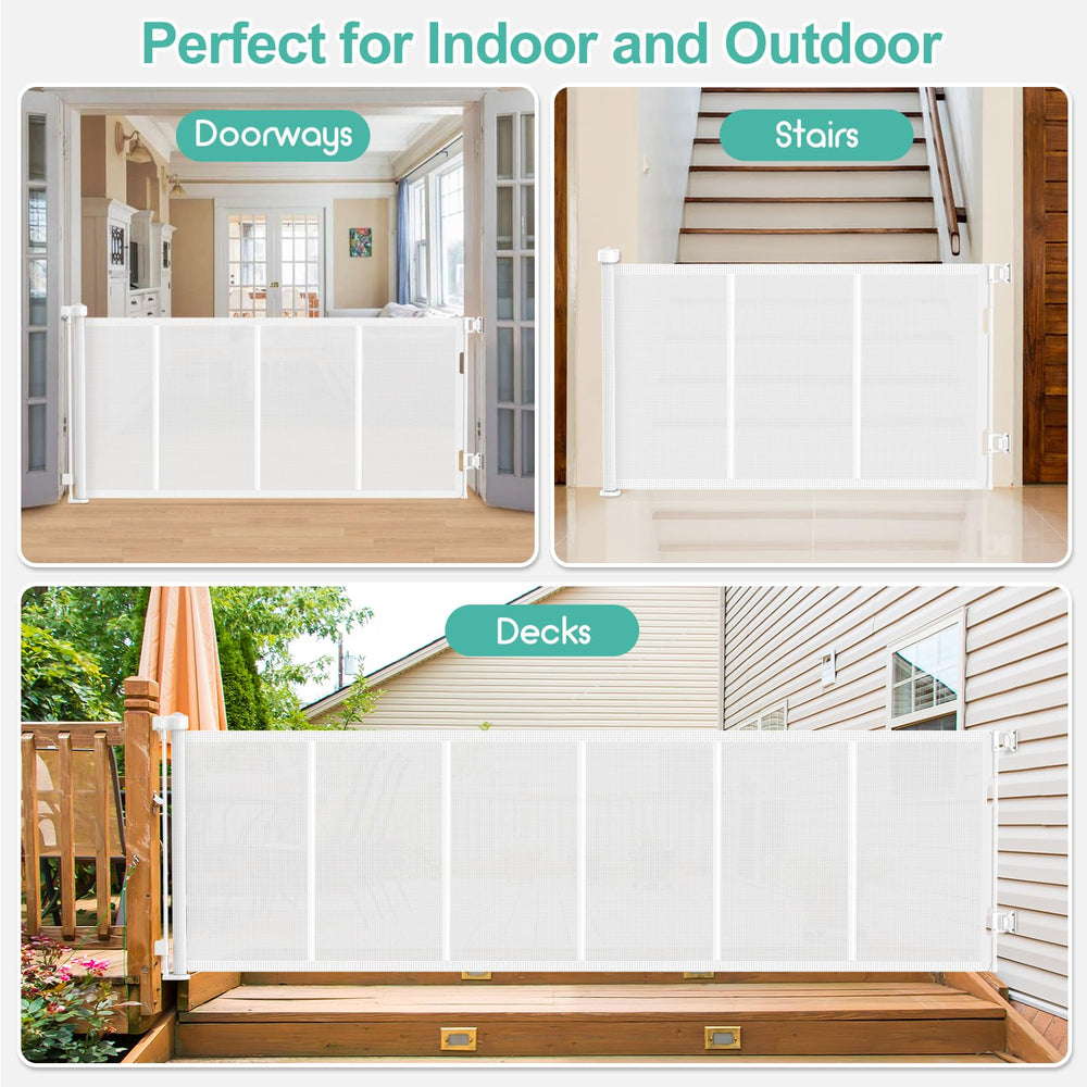 EZIGO white mesh gate blends with decor while keeping kids and pets safe.