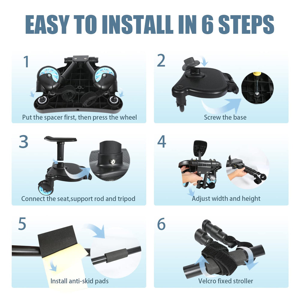 EZIOTC stroller board blue wheels provide smooth movement while strolling