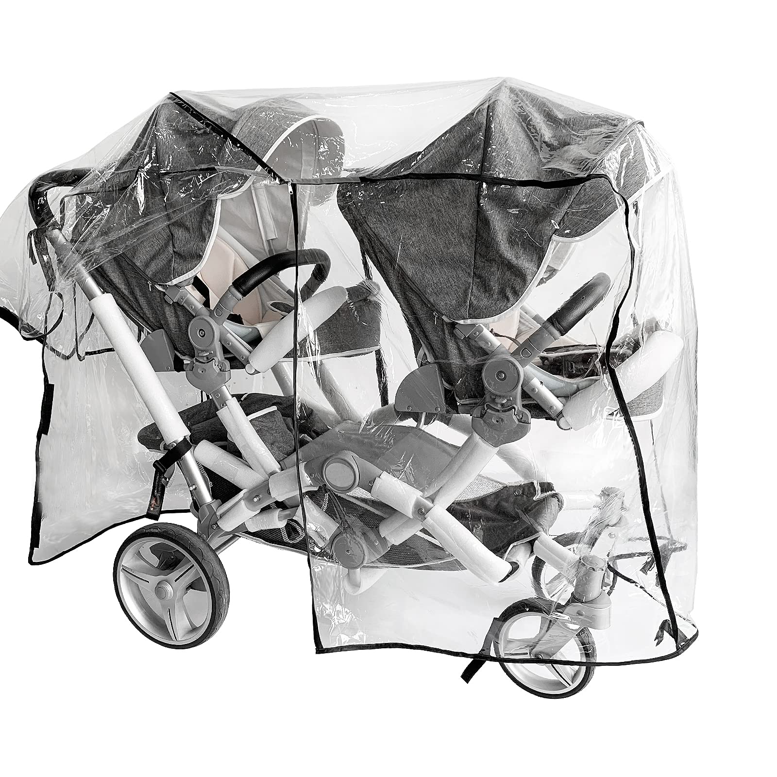 Ezkindheit double stroller rain cover front window maintains visibility and quick access without removal