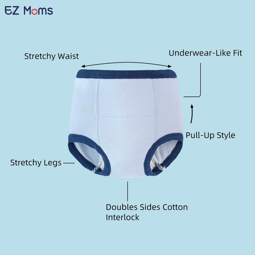 EZ Moms elastic belt design for comfy, easy-on, easy-off training pants.
