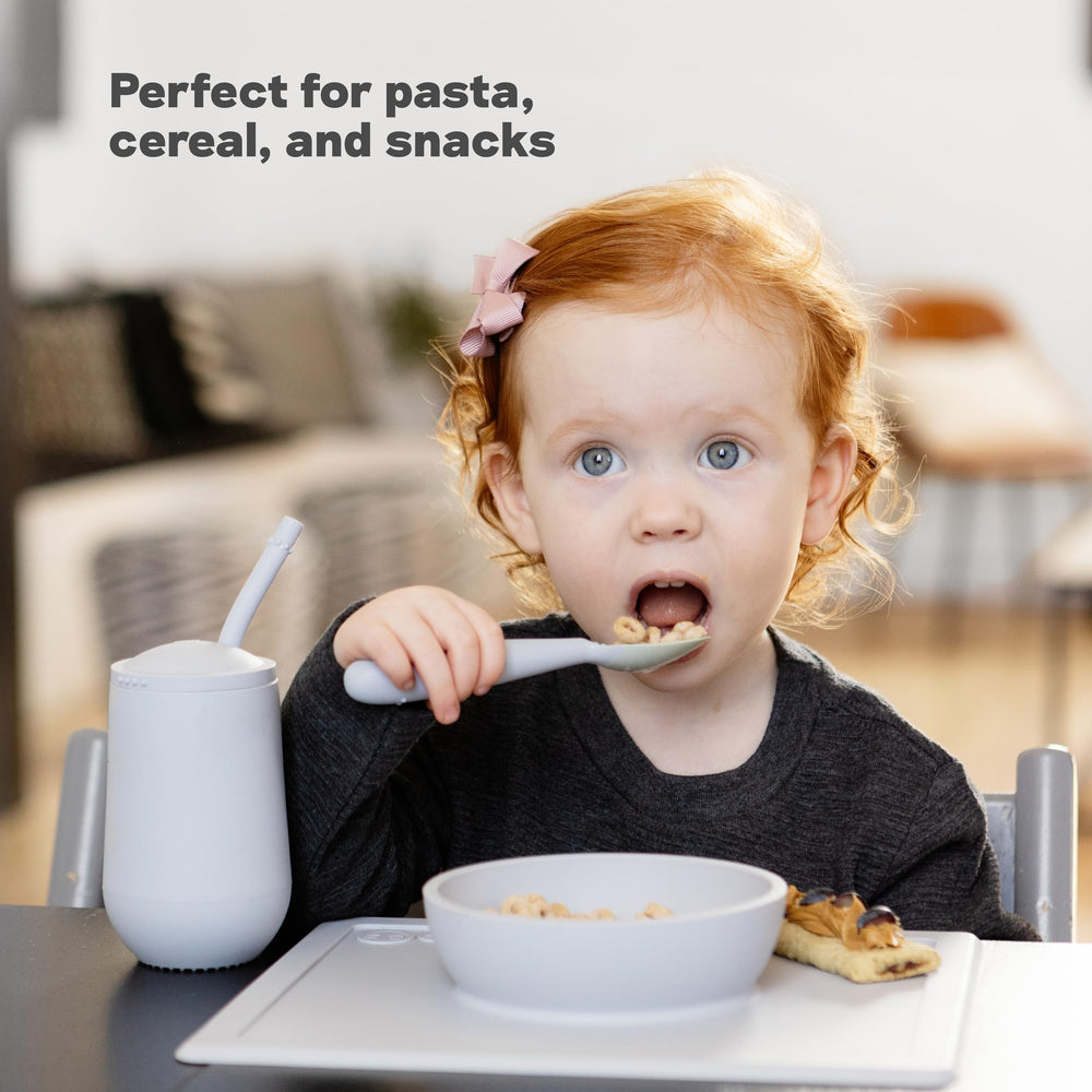 ezpz Happy Bowl pairs with portable placemat for easy cleanup.