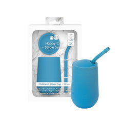 ezpz Happy Cup + Straw System blue, close-up of sensory bumps guiding lips.