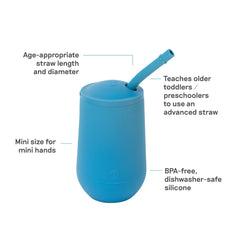 ezpz Happy Cup + Straw System blue, weighted base for stability during sipping.