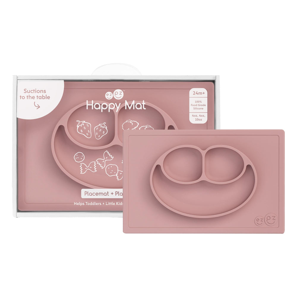 Ezpz Happy Mat blush suction placemat shows a secure base for mess-free meals.