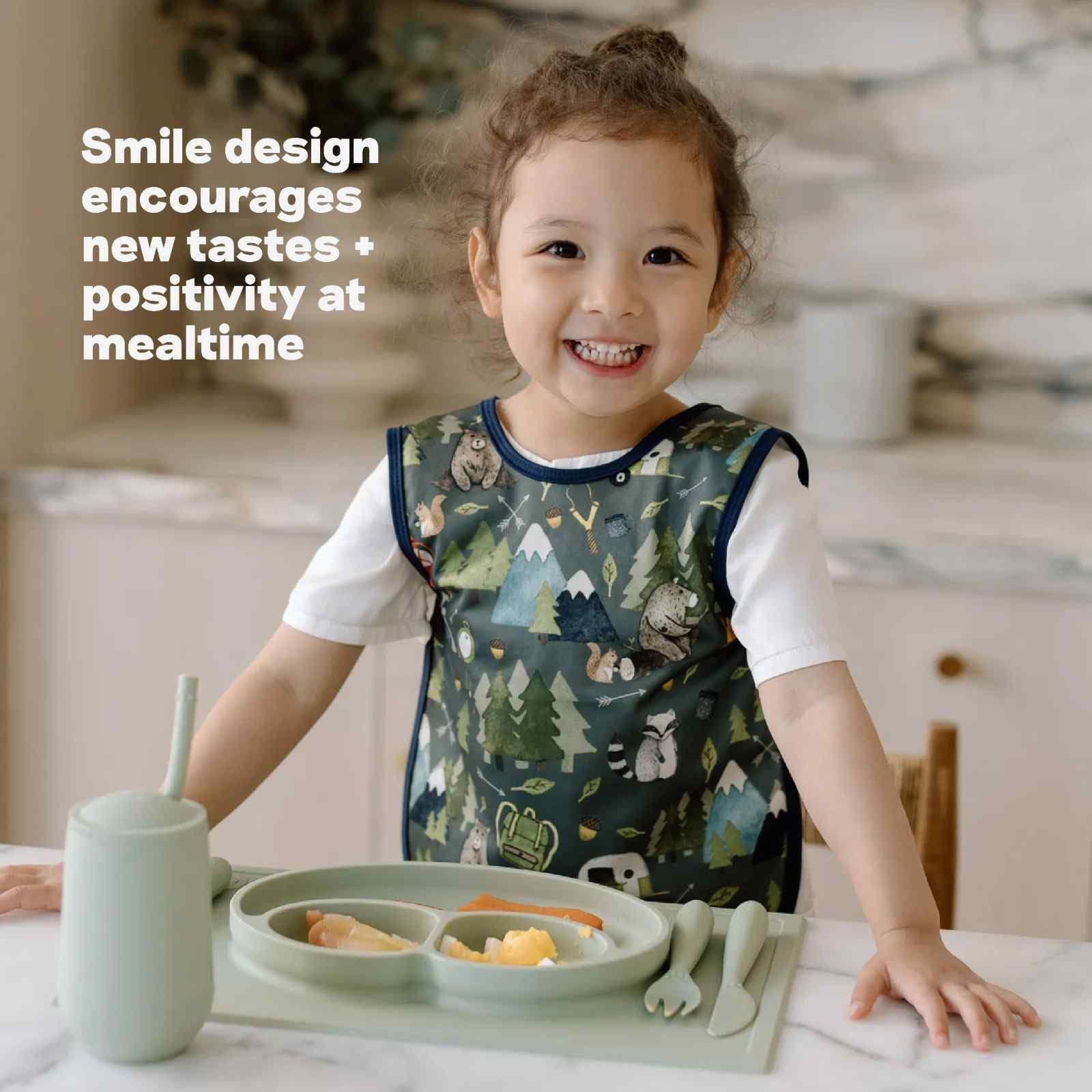Ezpz Happy Mat is dishwasher, microwave, and oven safe for convenient reheating.