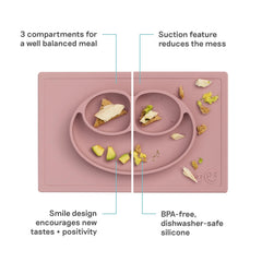 Ezpz Happy Mat divided plate keeps three portions neatly separated during snack time.