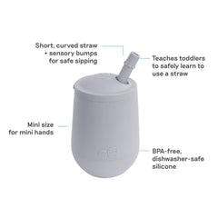 ezpz Mini Cup + Straw pewter straw highlights beginner training for sipping.