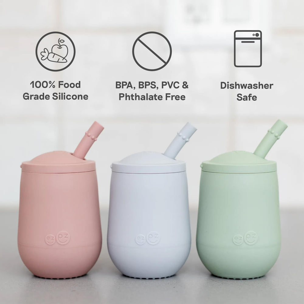 colorful blush ezpz mini cup + straw appealing to toddlers