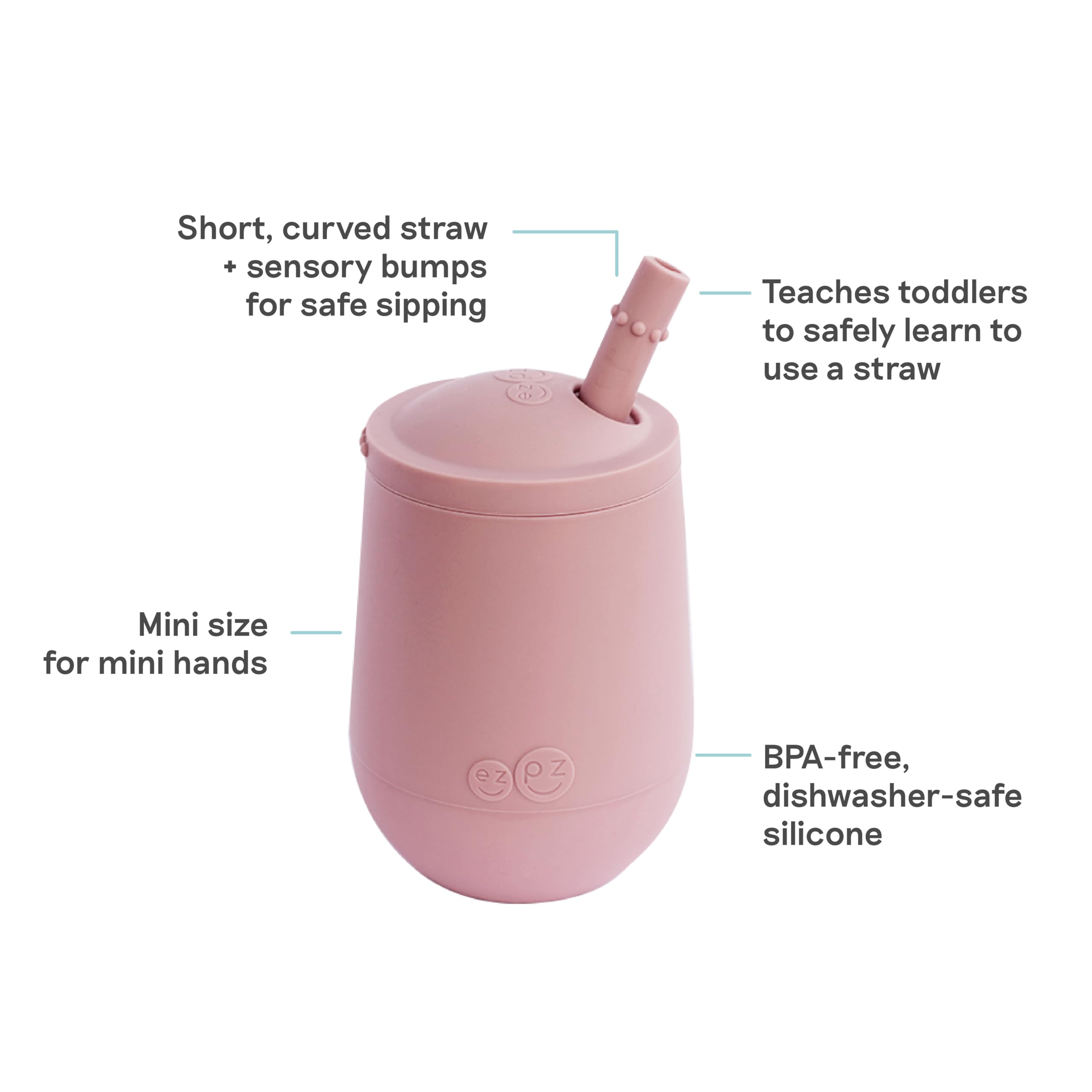 child using ezpz straw for guided drinking in blush