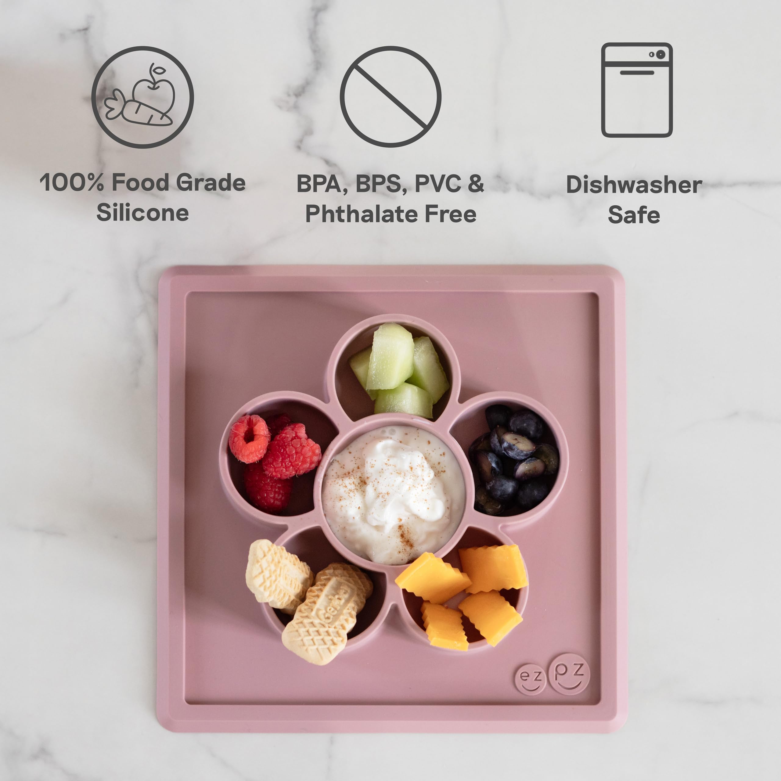 ezpz Mini Play Mat is microwave safe for quick meals and cleanups.