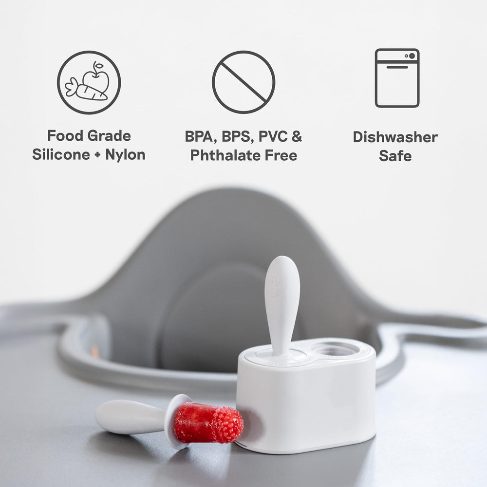 ezpz Tiny Pops materials include food-grade silicone, nylon, COPP