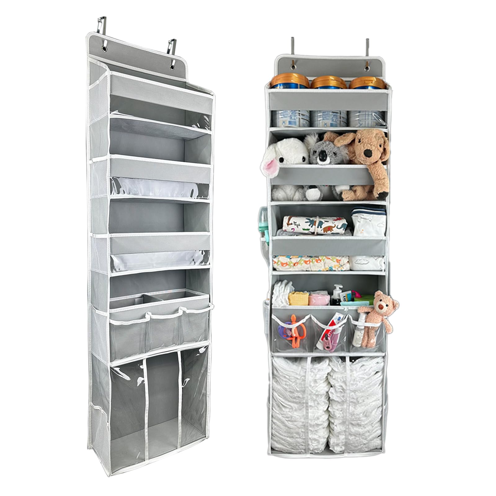 EZVERY door hanging storage organizer on a nursery door for easy access.