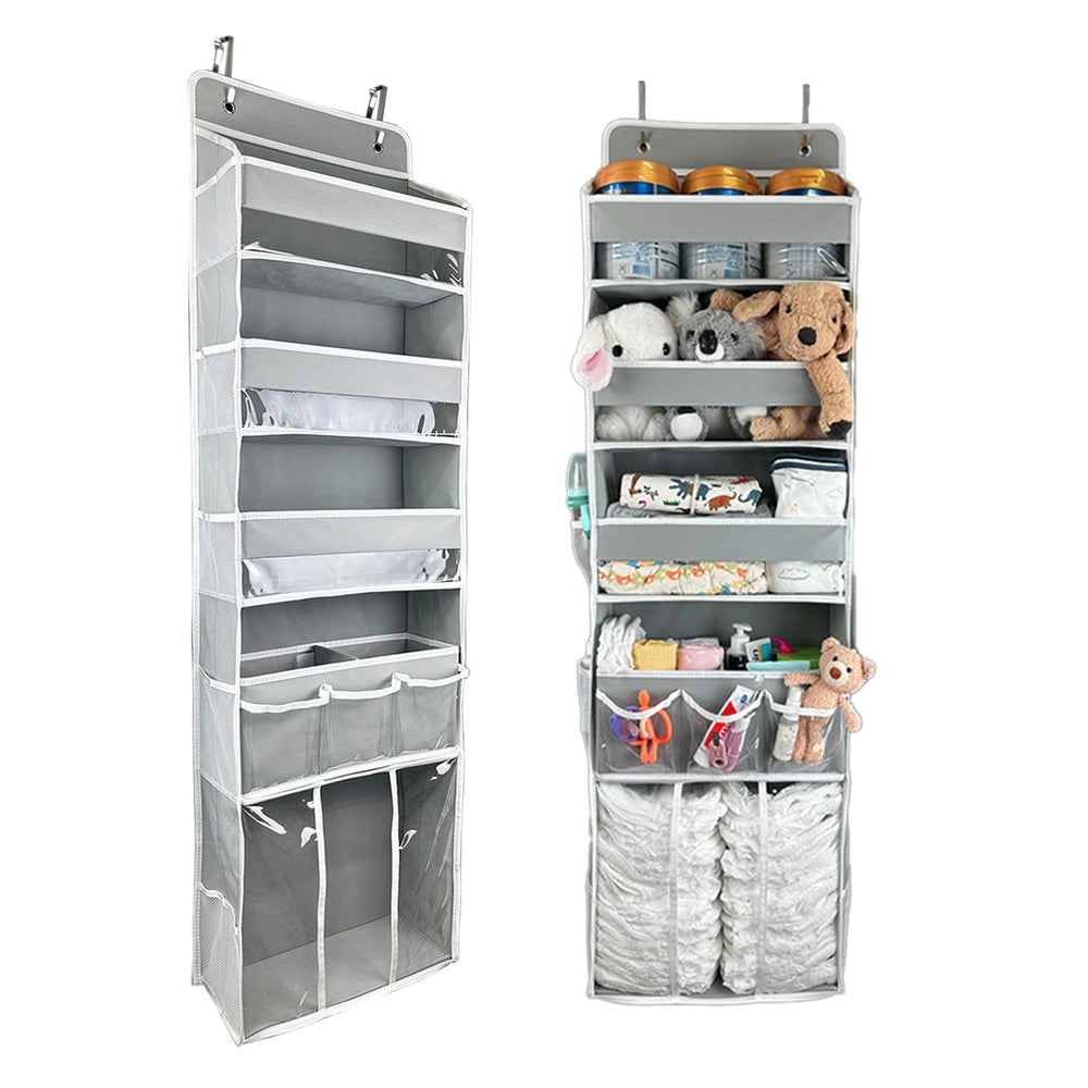 EZVERY door hanging storage organizer on a nursery door for easy access.