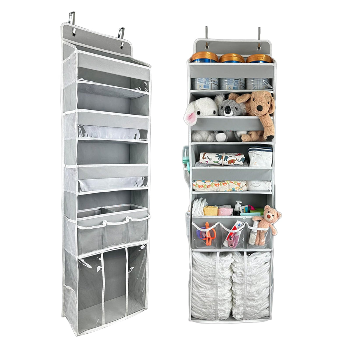 EZVERY door hanging storage organizer on a nursery door for easy access.