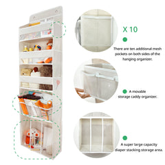 EZVERY door organizer with 10 side pockets keeps baby essentials handy.