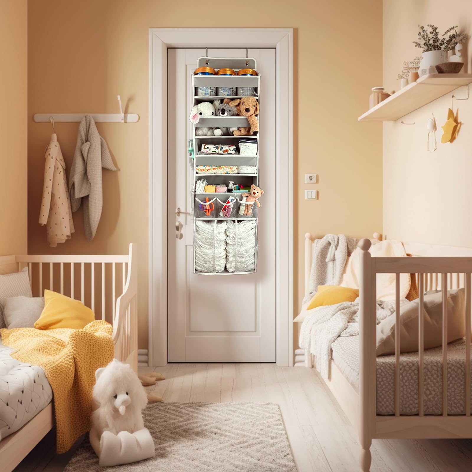 EZVERY sturdy installation hooks securing the organizer to a door.