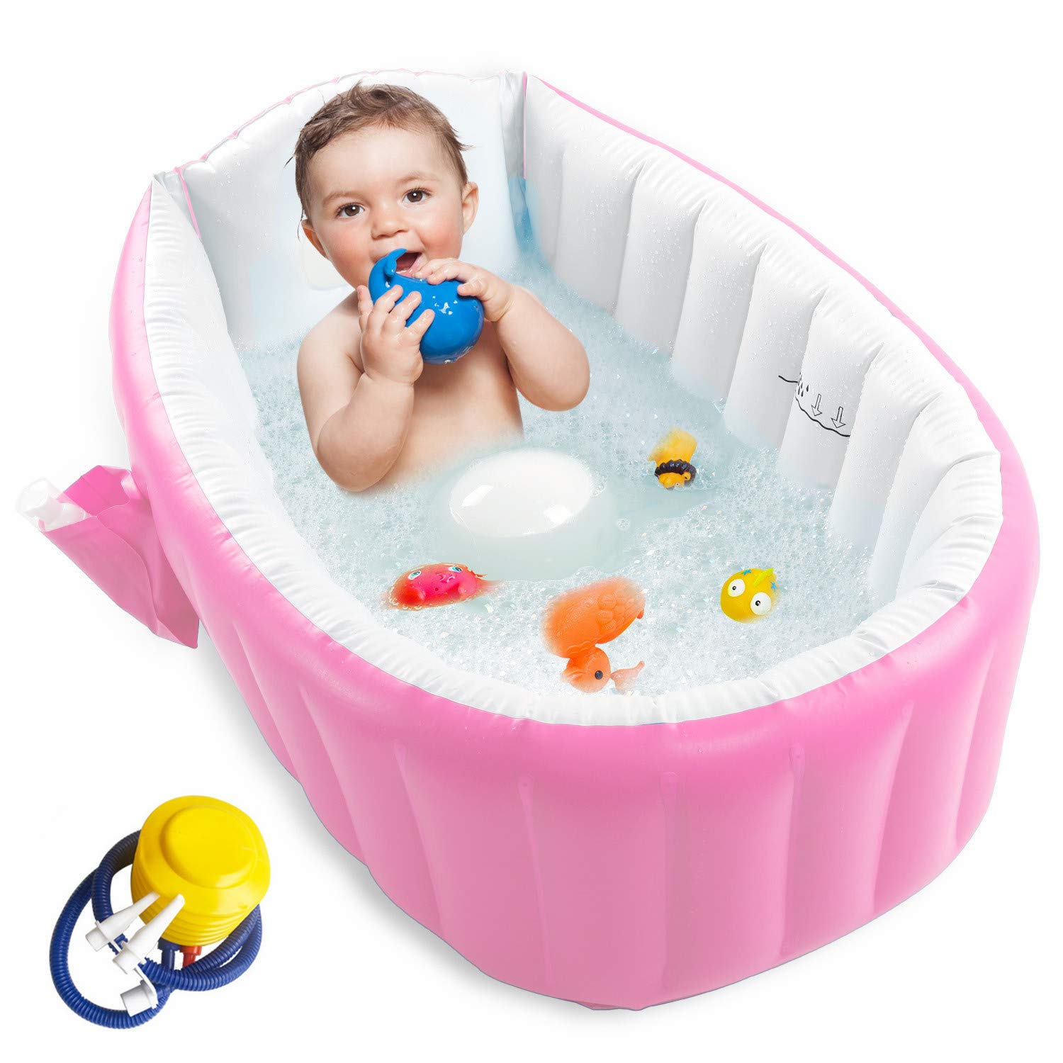 EZYCOK inflatable baby bathtub in pink for convenient, comfortable bath time