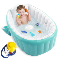 EZYCOK inflatable baby bathtub with pump for quick setup and travel.