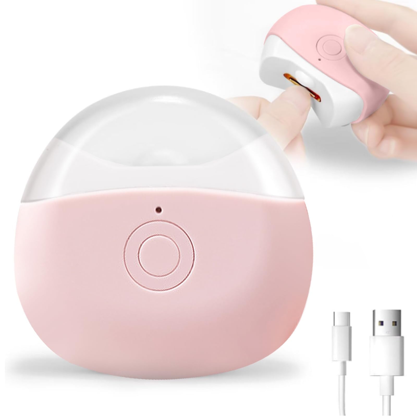 FabMay Beauty electric nail clipper pink with LED light for precise trimming in low light.
