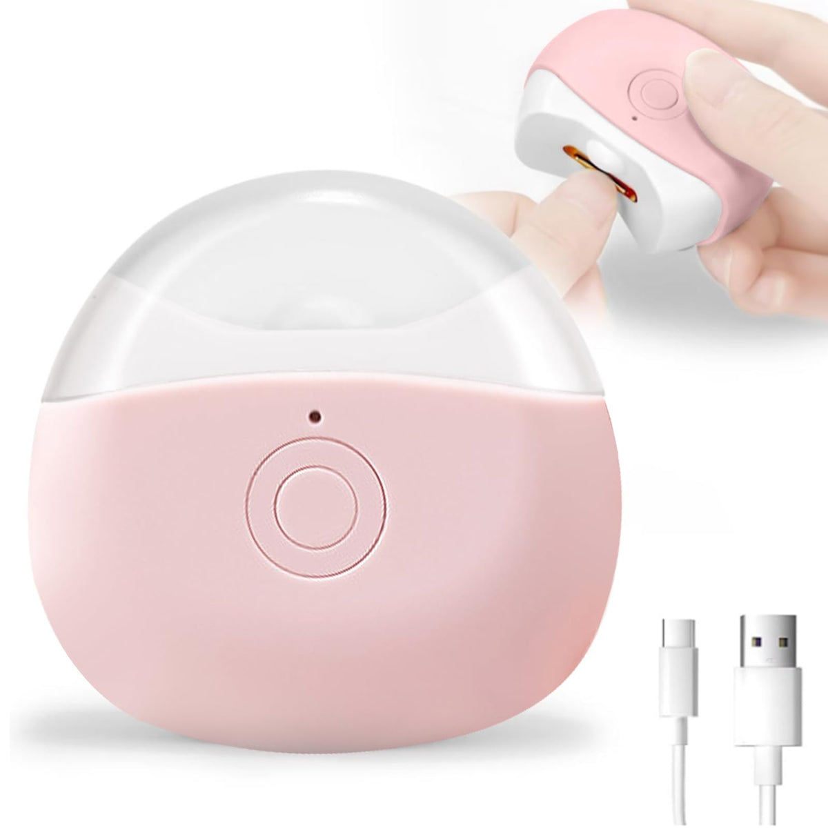 FabMay Beauty electric nail clipper pink with LED light for precise trimming in low light.