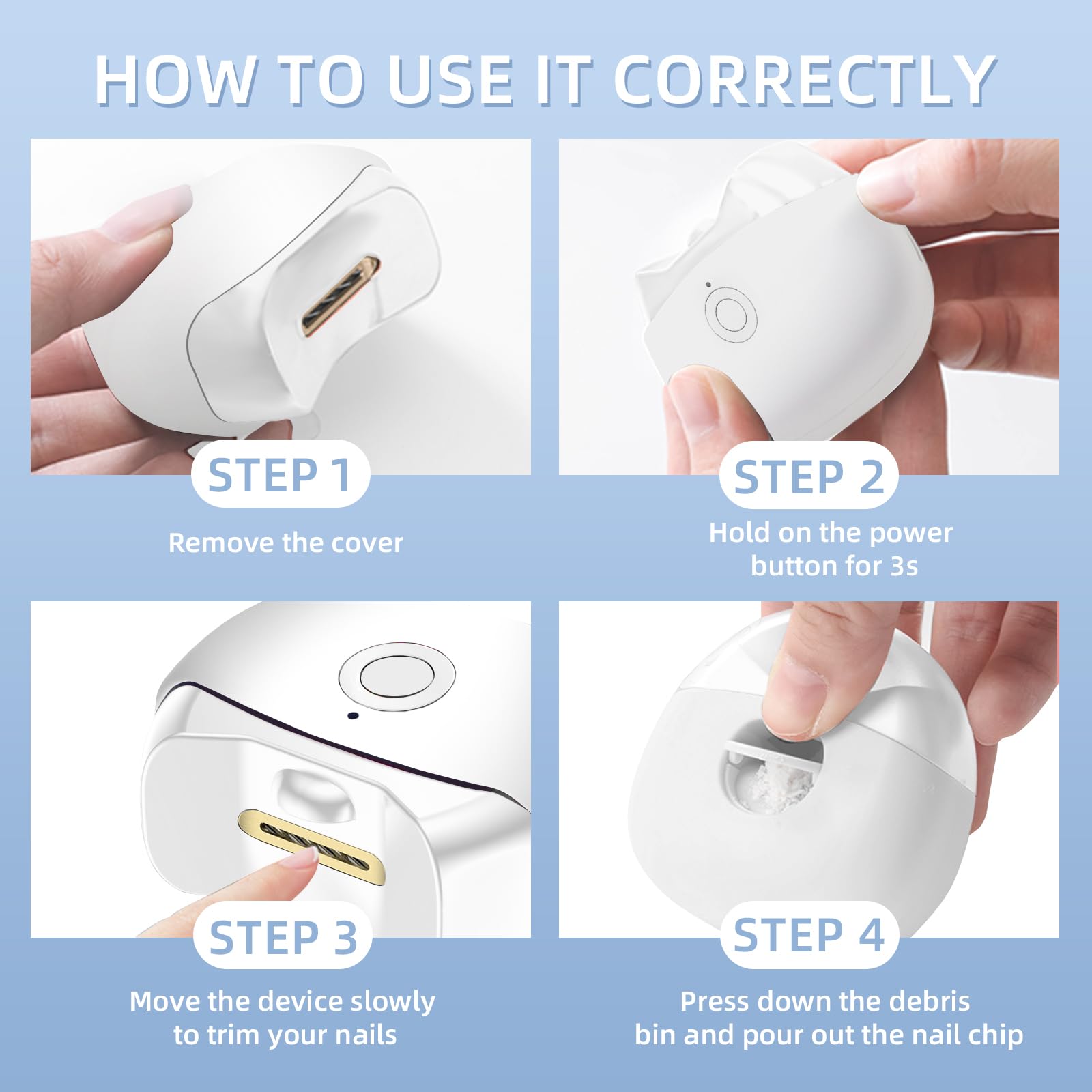 FabMay Beauty Electric Nail Clipper near-silent operation for peaceful grooming.