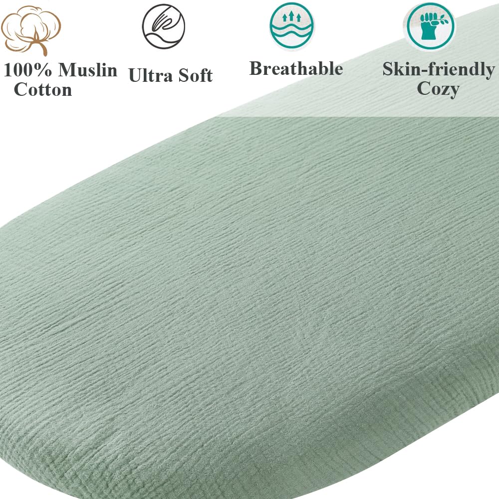 Fadacudan bassinet sheet boho green botanical leaf pattern enhances nursery style while plush