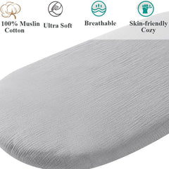 Close-up of ultra-soft muslin cotton texture for gentle skin and breathability.