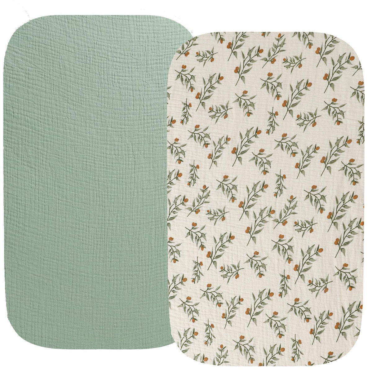 Fadacudan muslin bassinet sheet two-pack provides a soft, breathable surface