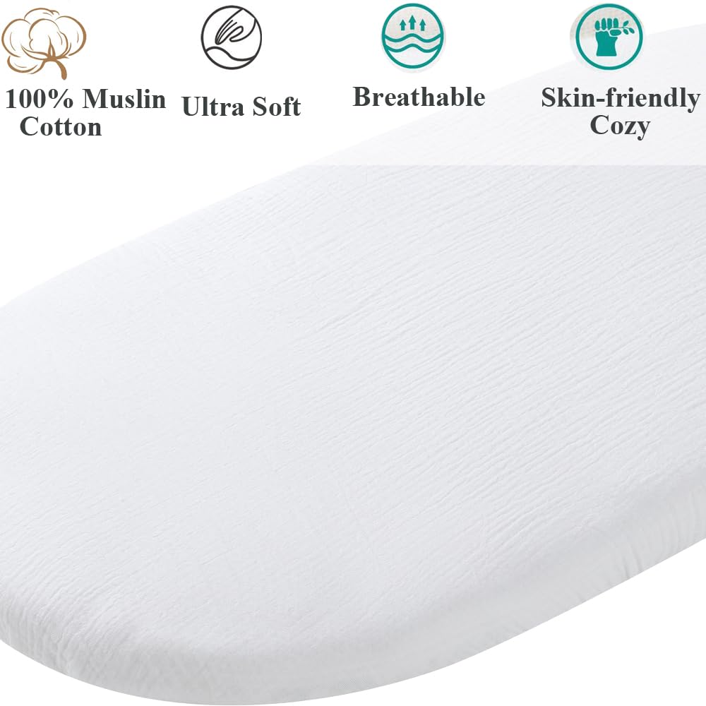Soft muslin cotton bassinet sheet keeps baby's skin comfortable.