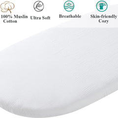 Soft muslin cotton bassinet sheet keeps baby's skin comfortable.